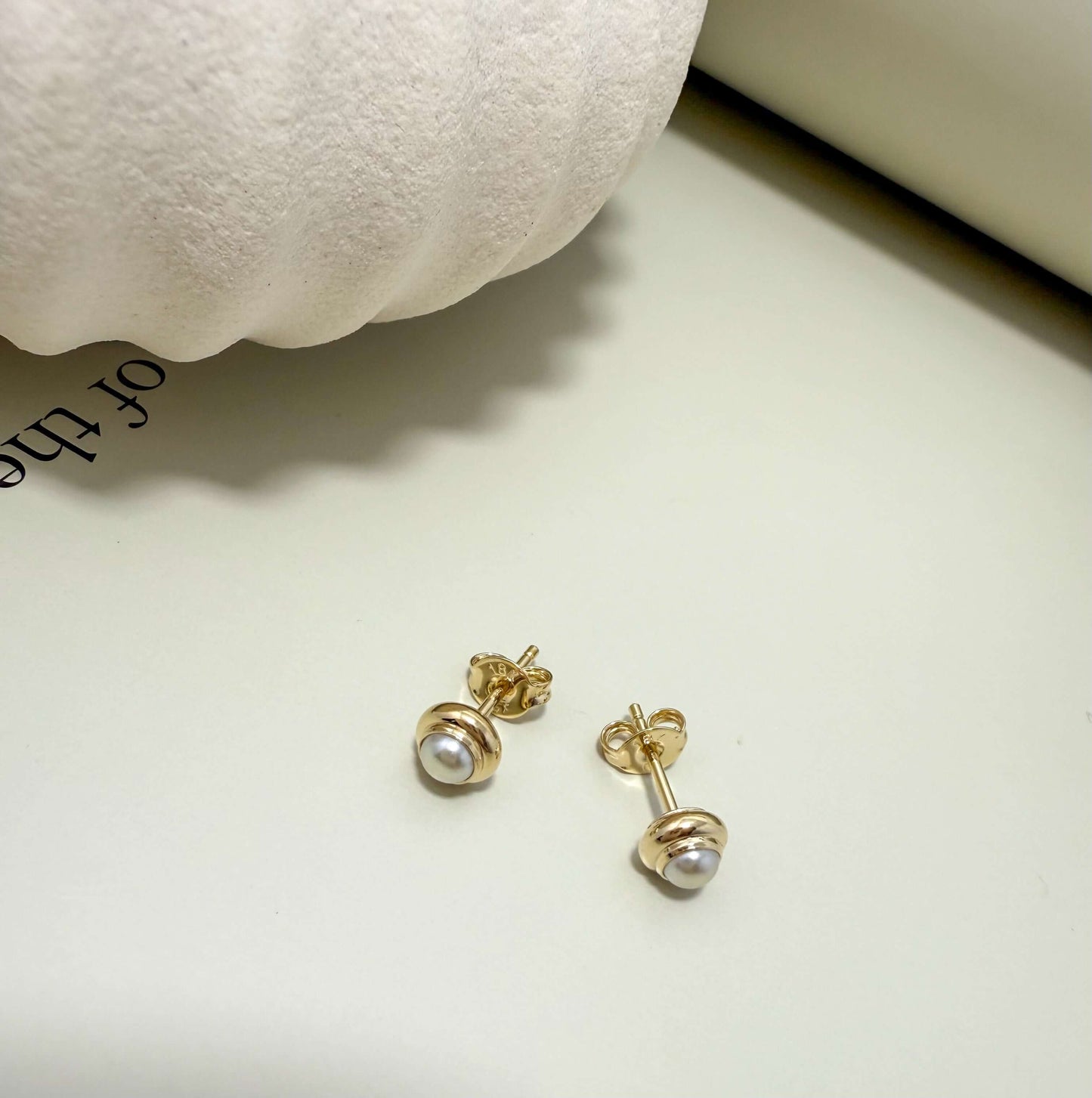 Velani Jewelry hypoallergenic gold filled dainty pearl stud earrings, waterproof and tarnish resistant for everyday wear.