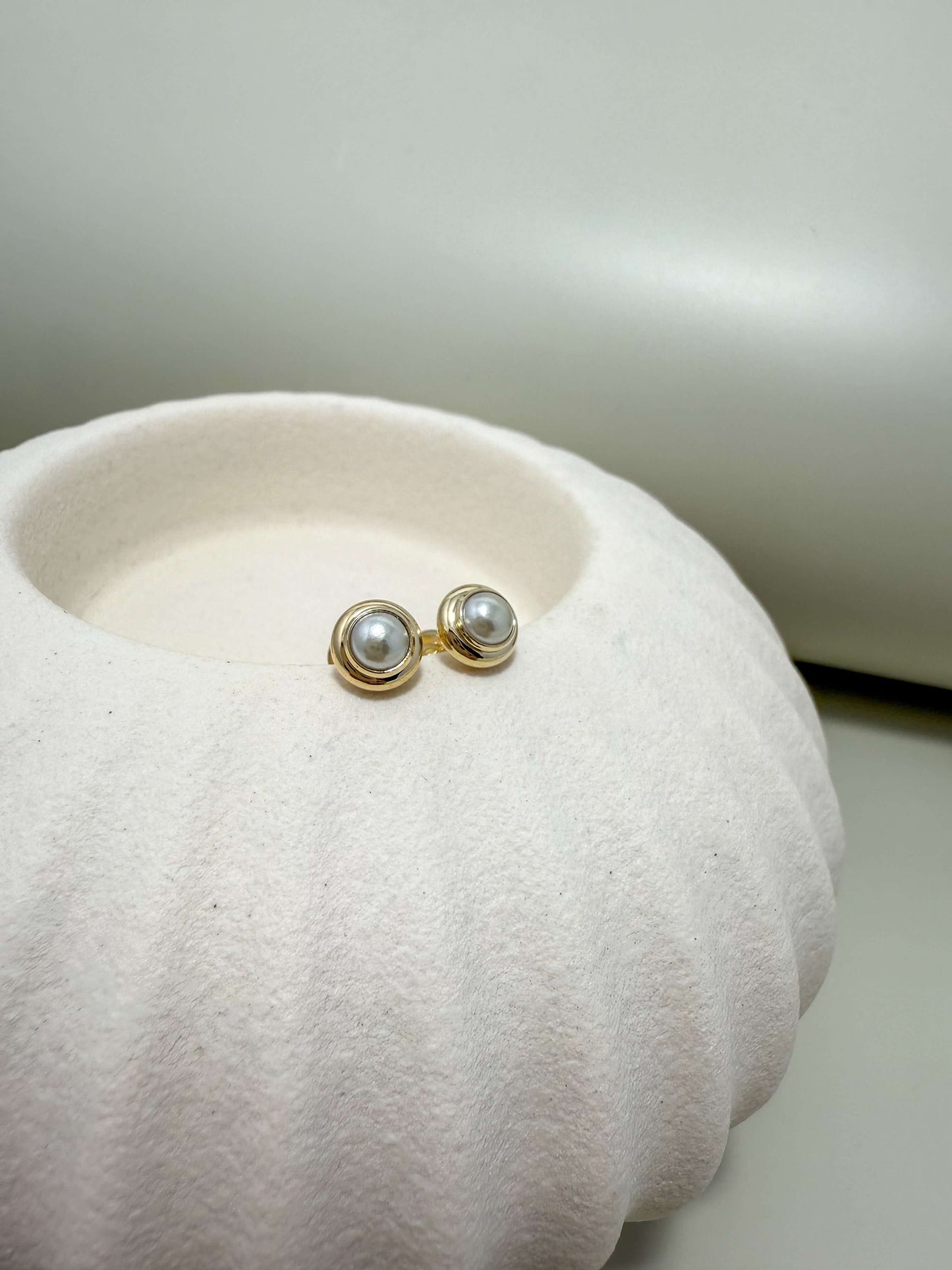 Velani Jewelry Dainty Pearl Stud Earrings in gold filled, hypoallergenic, tarnish resistant design, ideal for everyday wear.