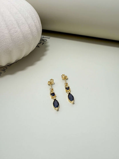 Velani Jewelry dangling earrings in 18K gold filled, featuring marquise and princess cut Cubic Zirconia, hypoallergenic and waterproof.