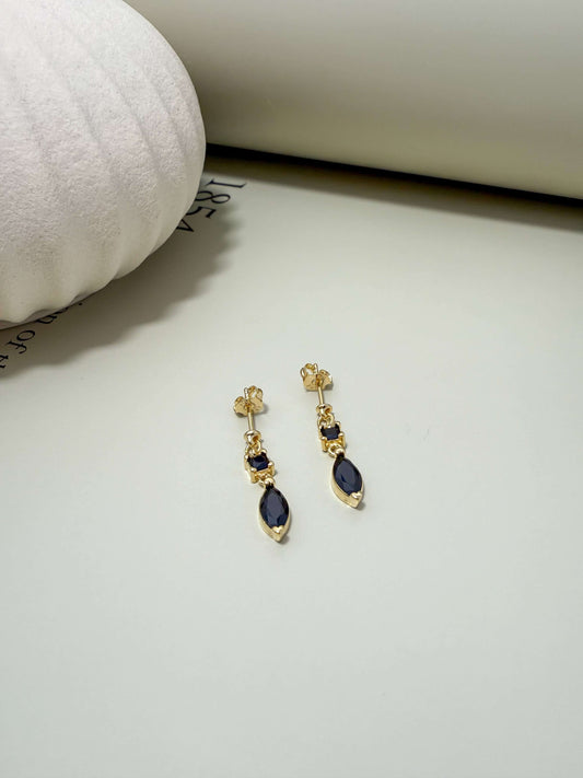 Velani Jewelry dangling earrings in 18K gold filled, featuring marquise and princess cut Cubic Zirconia, hypoallergenic and waterproof.