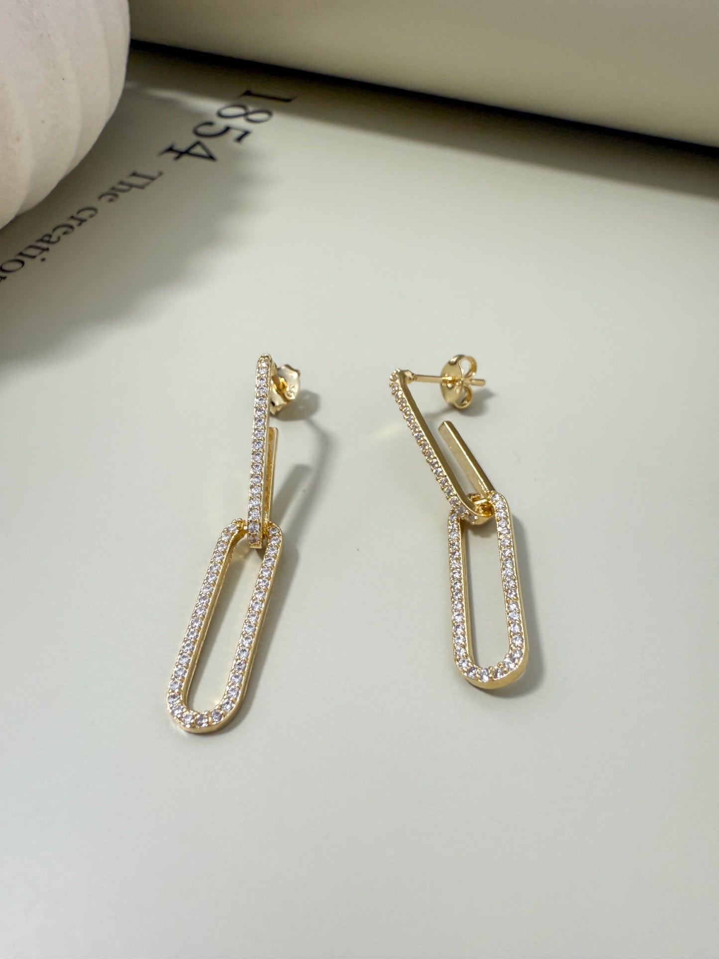 Velani Jewelry Dangling Paperclip Earrings with CZ
