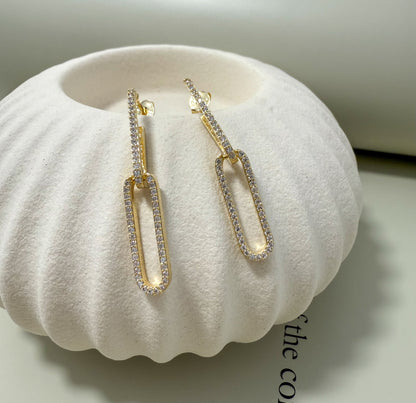 Velani Jewelry Dangling Paperclip Earrings with CZ