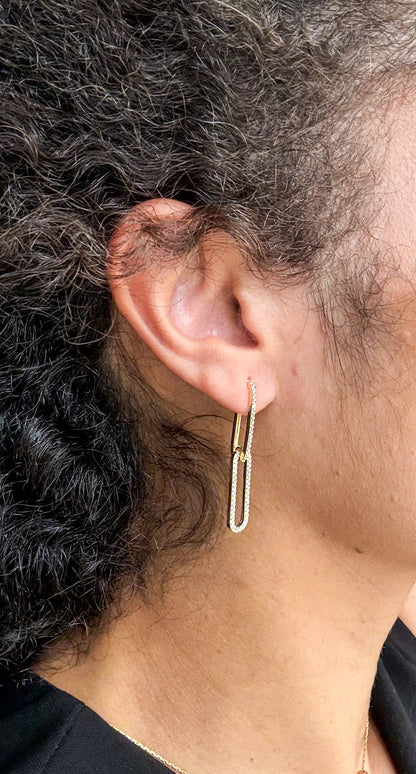 Velani Jewelry Dangling Paperclip Earrings with CZ