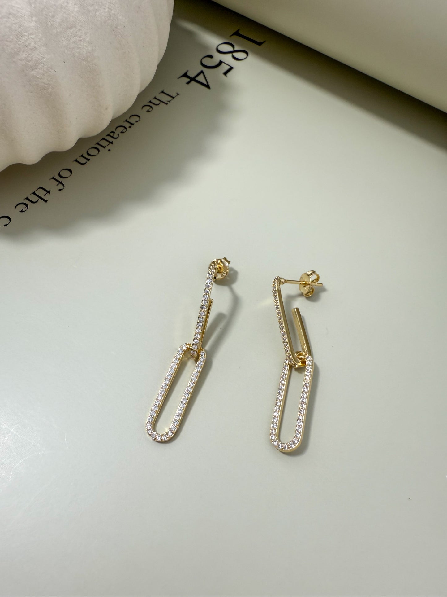 Velani Jewelry Dangling Paperclip Earrings with CZ