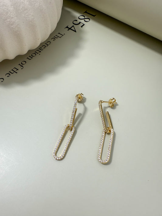 Velani Jewelry Dangling Paperclip Earrings with CZ