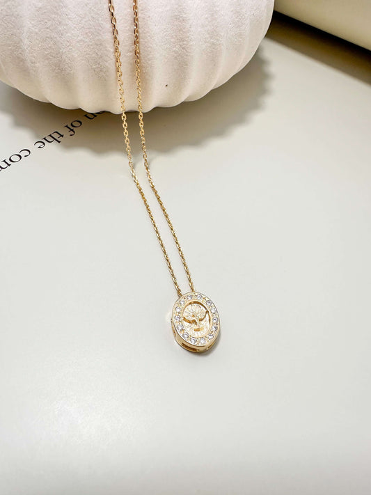 Velani Jewelry Dove Necklace in 18K gold filled, hypoallergenic, waterproof, tarnish resistant, ideal for everyday wear.
