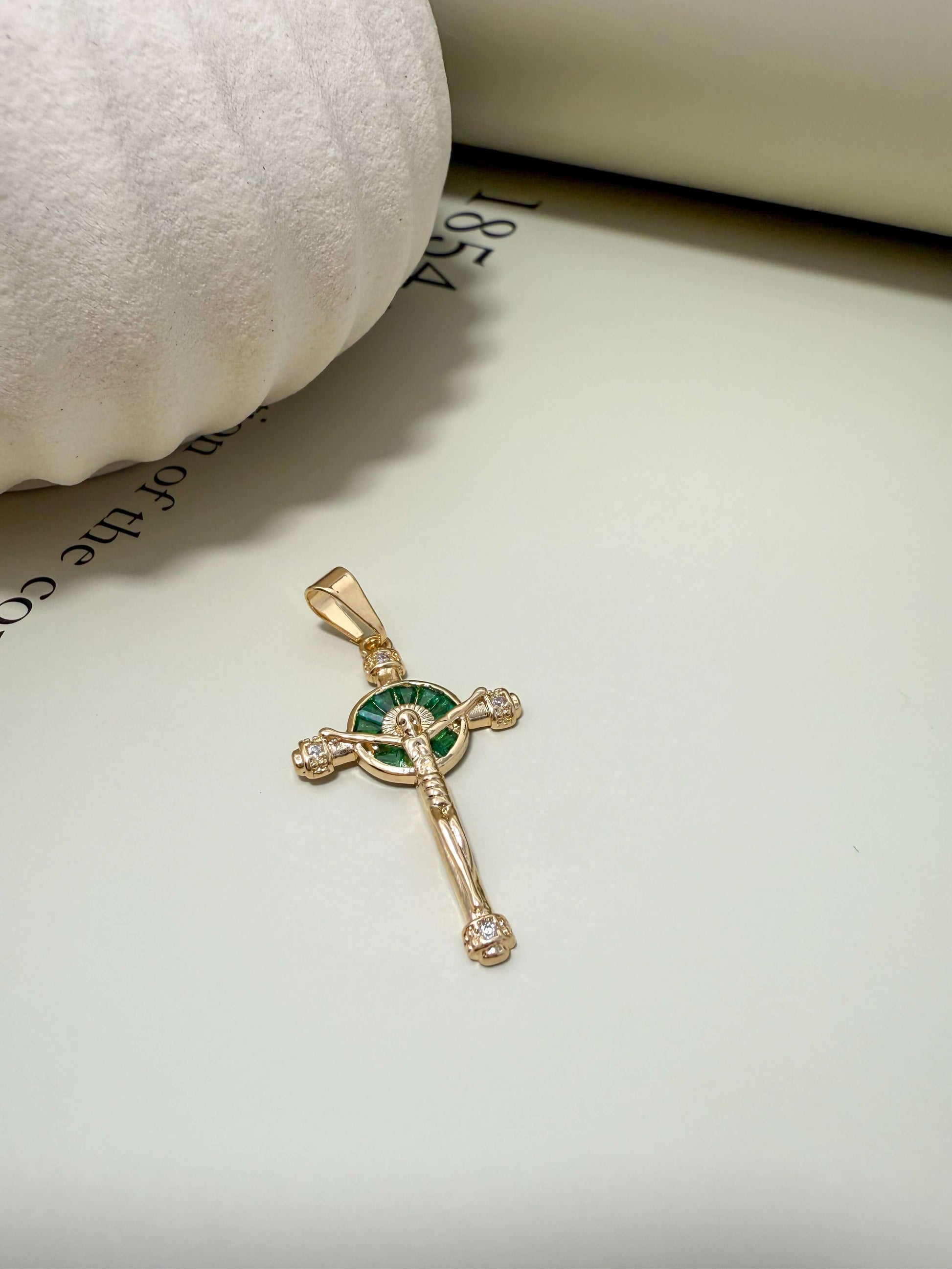 Velani Jewelry Elevated Cross Pendant with CZ in 18K gold filled, waterproof design, perfect for everyday wear.
