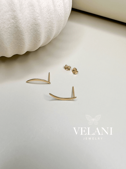 Velani Jewelry Elongated Crescent Moon Studs