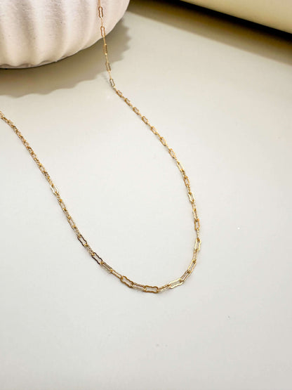 Velani Jewelry gold filled flat krinkle necklace, hypoallergenic, waterproof, tarnish resistant, for everyday wear.