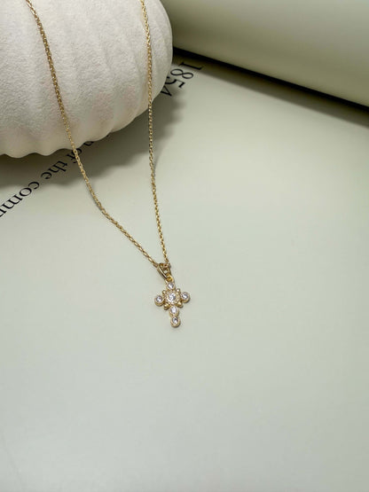Velani Jewelry La Cross Necklace, 18K gold filled, hypoallergenic, waterproof, with cubic zirconia pendant, perfect for everyday wear.