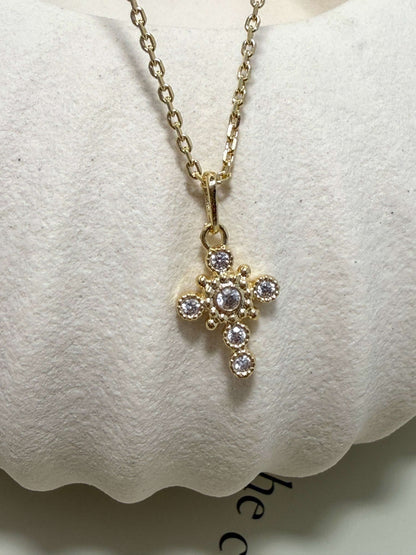 Velani Jewelry La Cross Necklace with Cubic Zirconia pendant, 18K gold filled, hypoallergenic, waterproof, everyday wear.