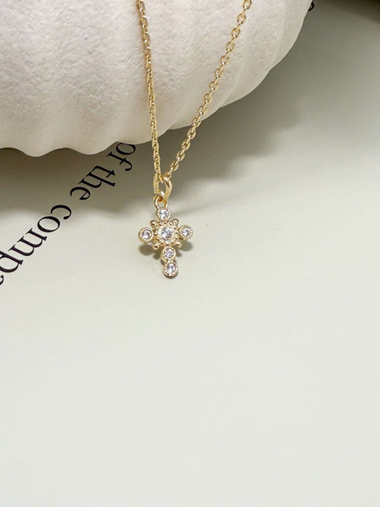 Velani Jewelry La Cross Necklace, 18K gold filled, hypoallergenic with cubic zirconia, waterproof, tarnish resistant, everyday wear.