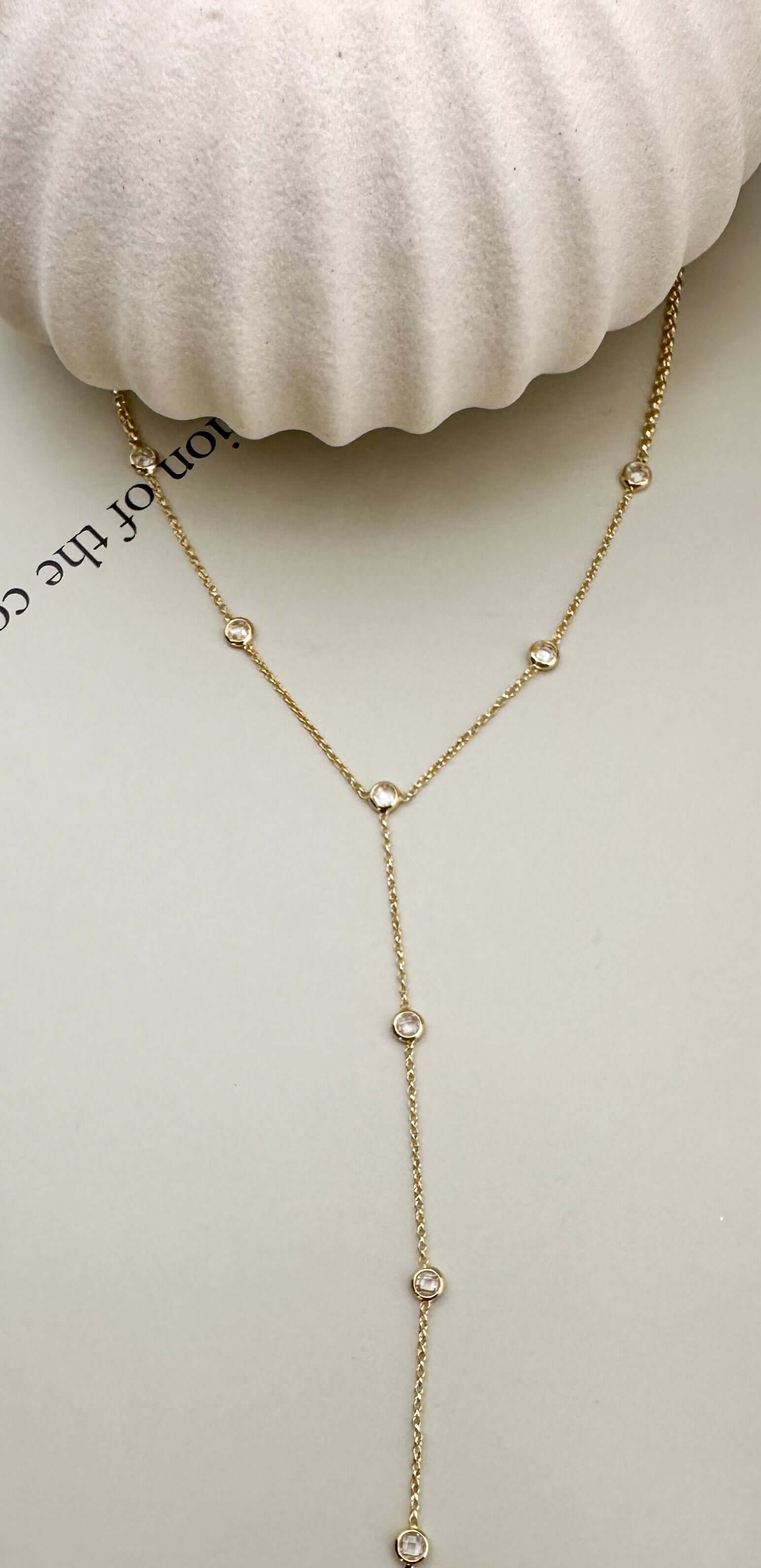 Velani Jewelry Lariat Necklace with Cubic Zirconia, gold filled, hypoallergenic, waterproof, 4.5 inch drop.