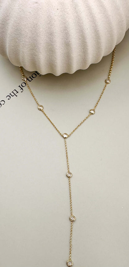 Velani Jewelry Lariat Necklace with Cubic Zirconia, gold filled, hypoallergenic, waterproof, 4.5 inch drop.