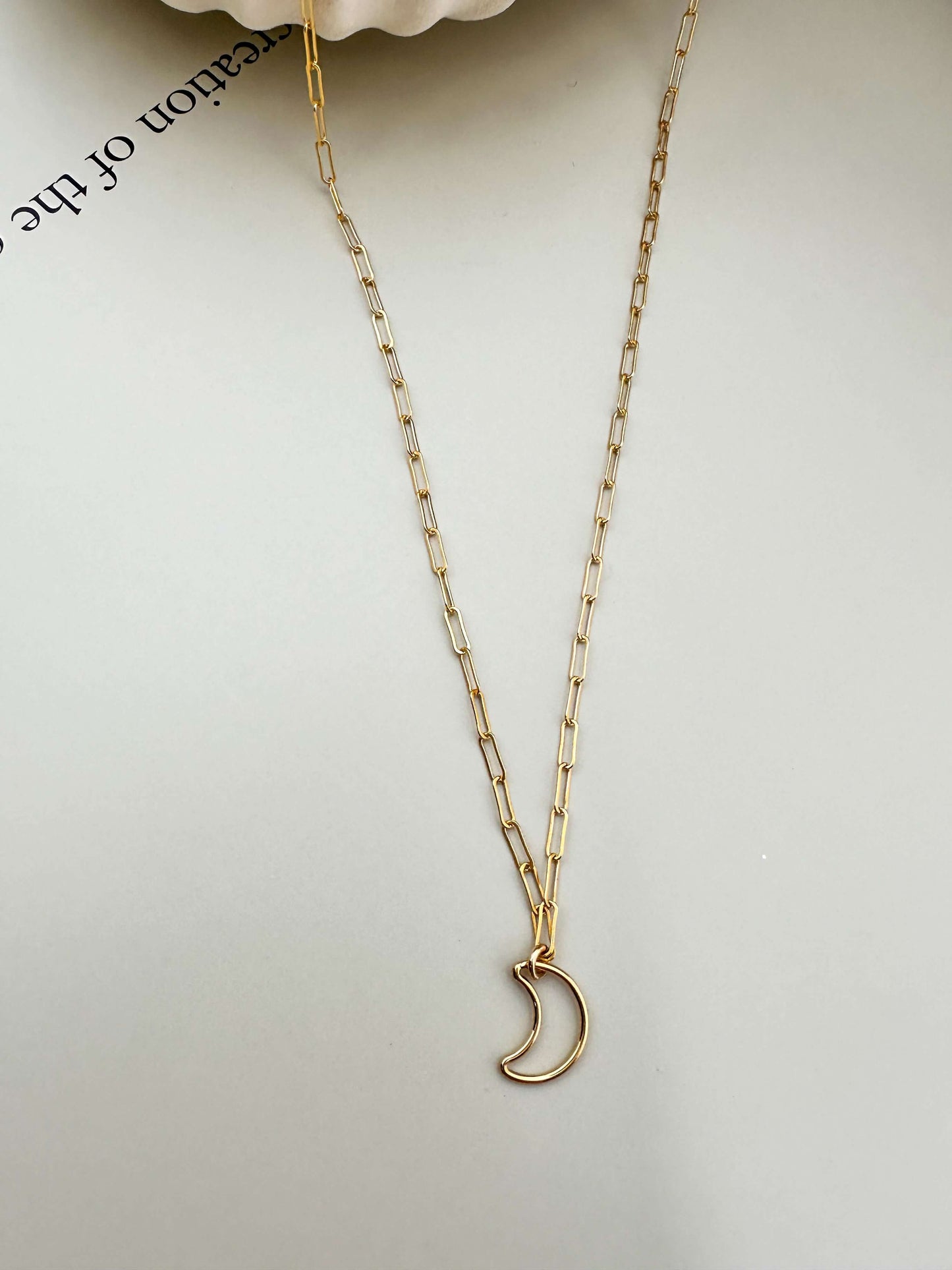 Velani Jewelry Lunar Paperclip Necklace in 14K gold filled, hypoallergenic, tarnish resistant, perfect for everyday wear.