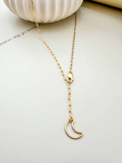 Velani Jewelry Lunar Paperclip Necklace, lightweight 14K gold filled with moon pendant, hypoallergenic and tarnish resistant.