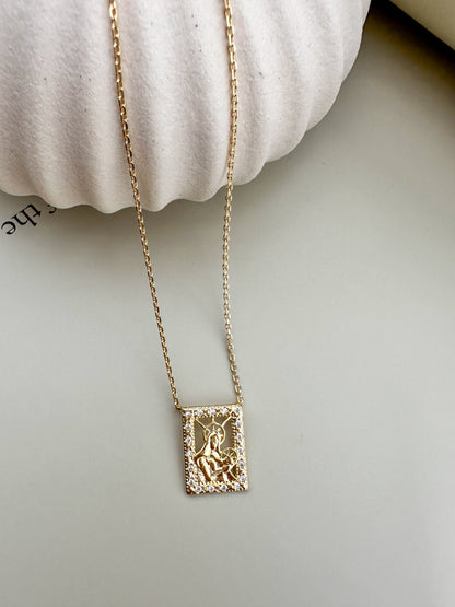 Velani Jewelry Madonna and Child Necklace with CZ in 18K Gold Filled, 16"+2" Extender, Handcrafted in Brazil.