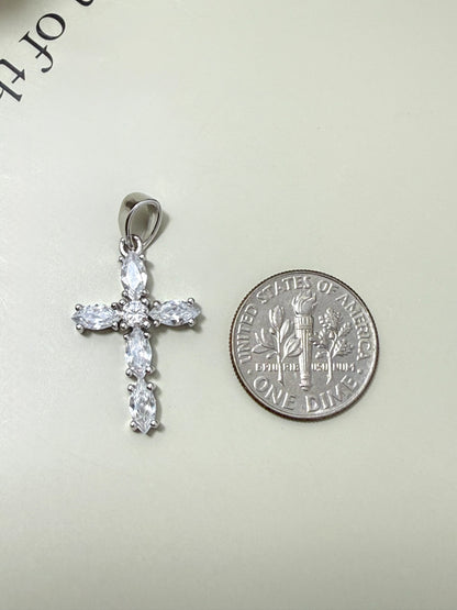 Velani Jewelry Marquise Cut Cross Pendant in Sterling Silver