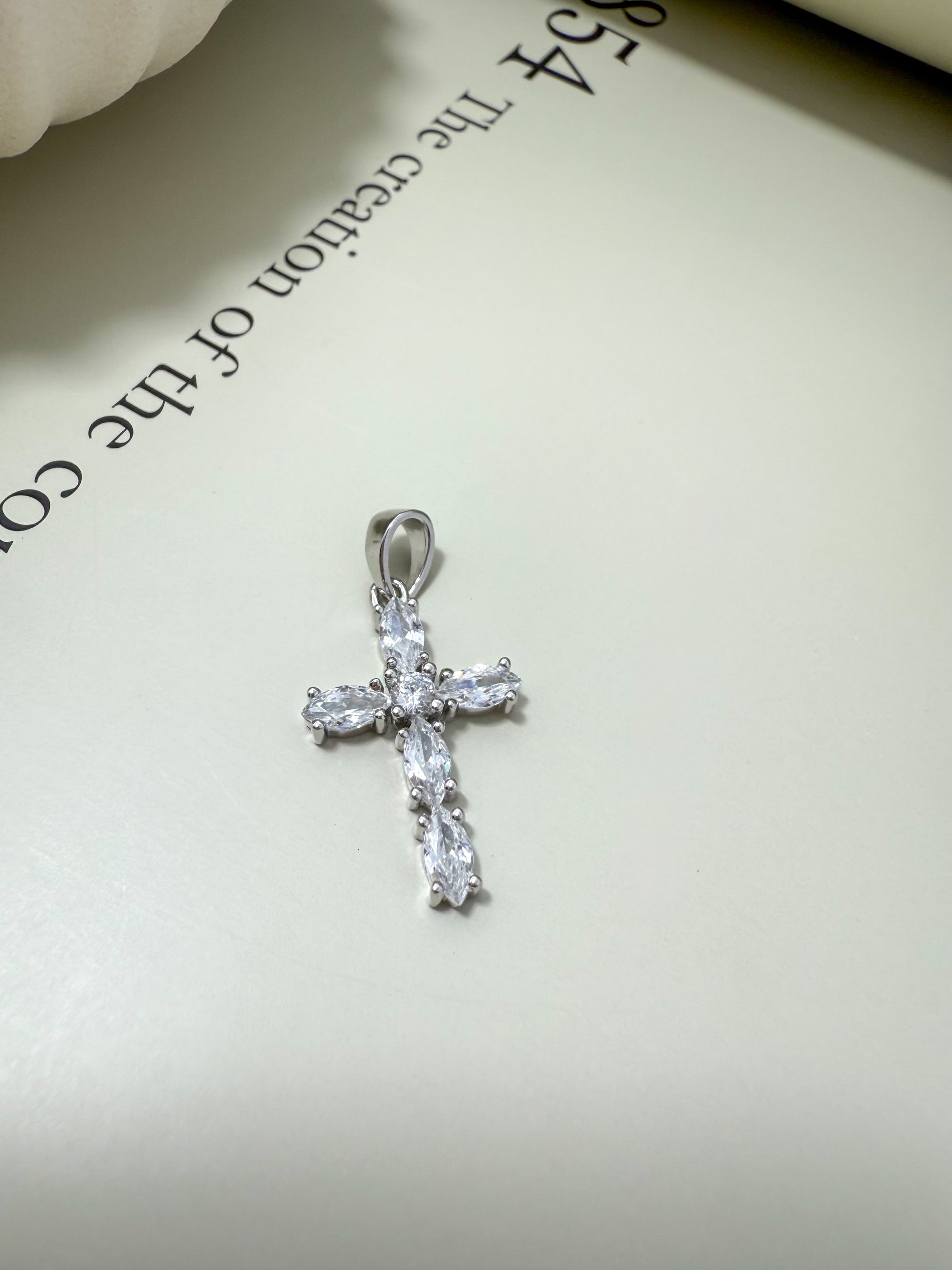 Velani Jewelry Marquise Cut Cross Pendant in Sterling Silver