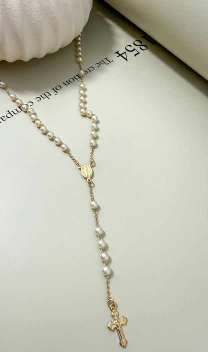 Velani Jewelry  Pearl Rosary Necklace