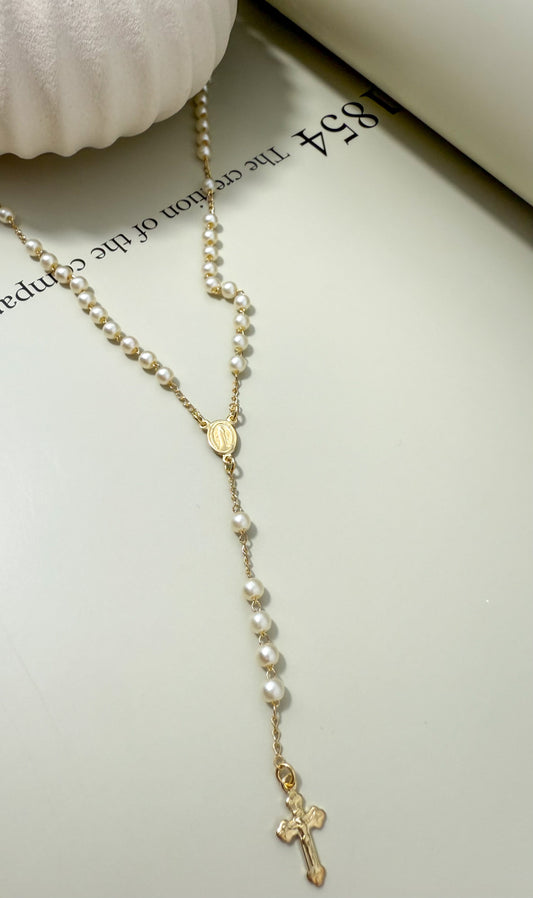 Velani Jewelry  Pearl Rosary Necklace