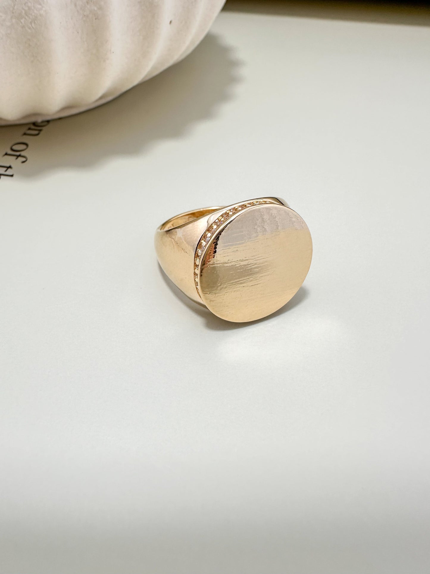 Velani Jewelry 18K Gold Filled Rounded Ring with High-Quality CZ, Brushed Style, Hypoallergenic, Handcrafted in Brazil