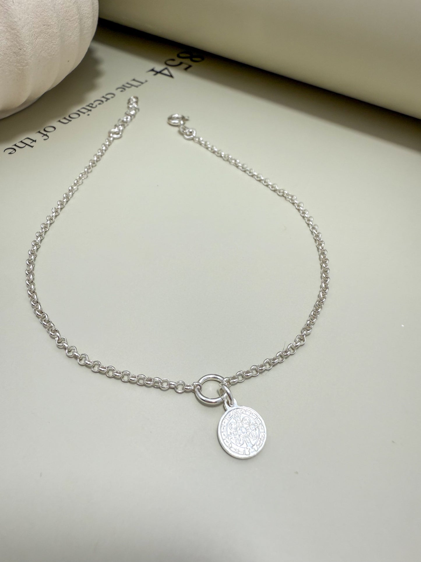 Velani Jewelry Saint Benedict Coin Anklet – Sterling Silver