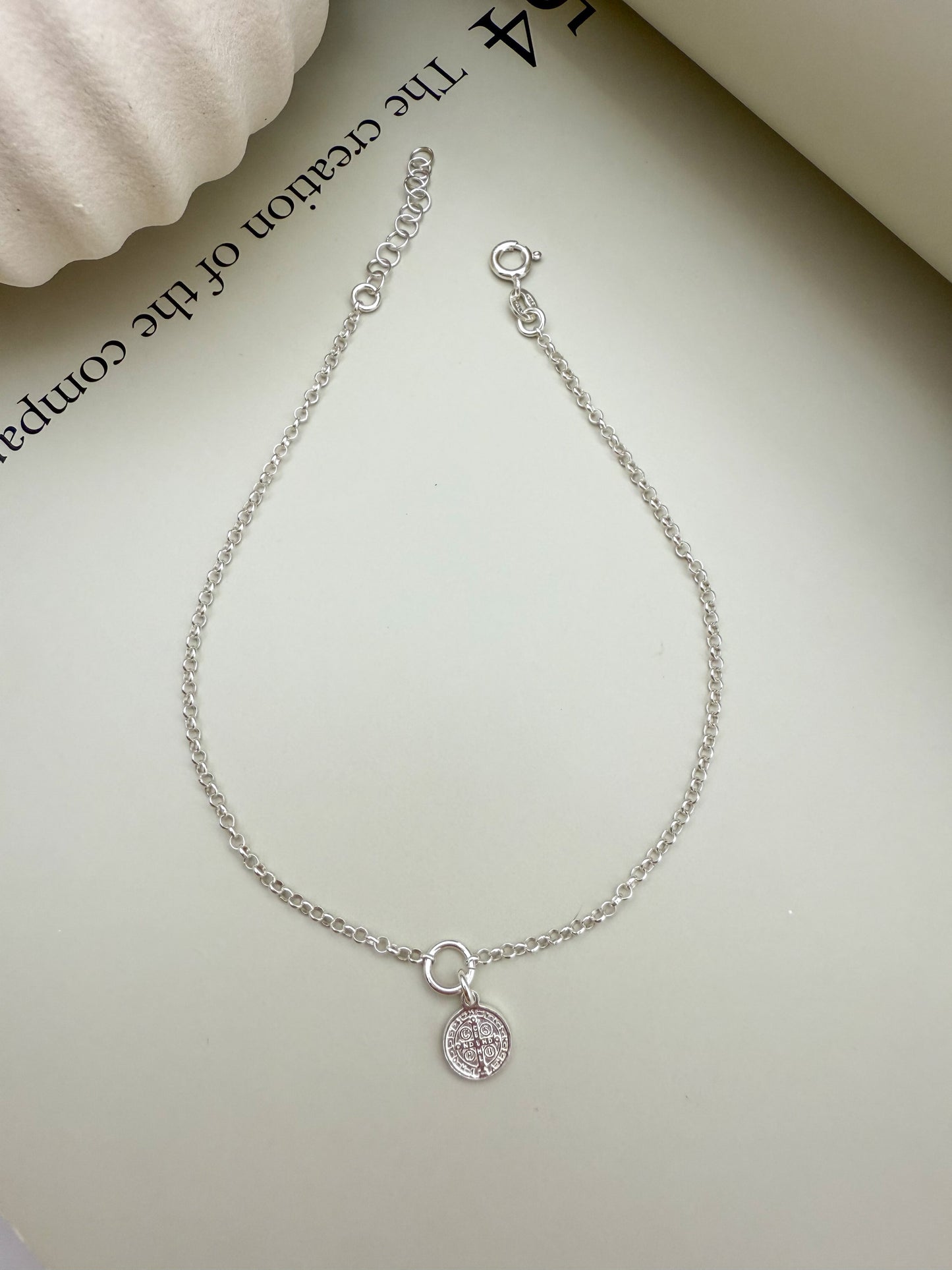 Velani Jewelry Saint Benedict Coin Anklet – Sterling Silver