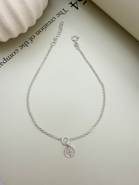 Velani Jewelry Saint Benedict Coin Anklet – Sterling Silver