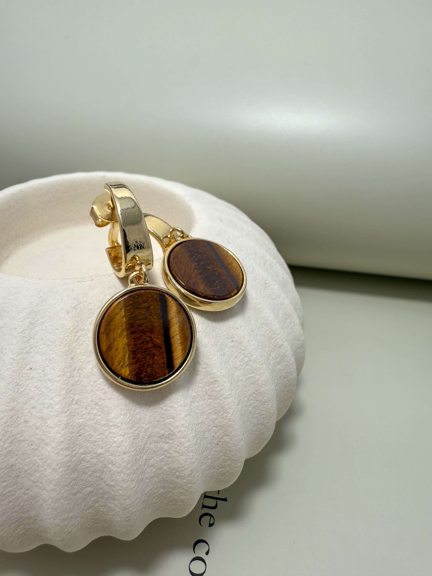 Velani Jewelry semiprecious stone round earrings, 18K gold filled, hypoallergenic, waterproof, perfect for everyday wear.