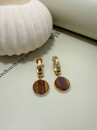 Velani Jewelry semiprecious stone round earrings in 18K gold filled, hypoallergenic, waterproof for everyday wear.