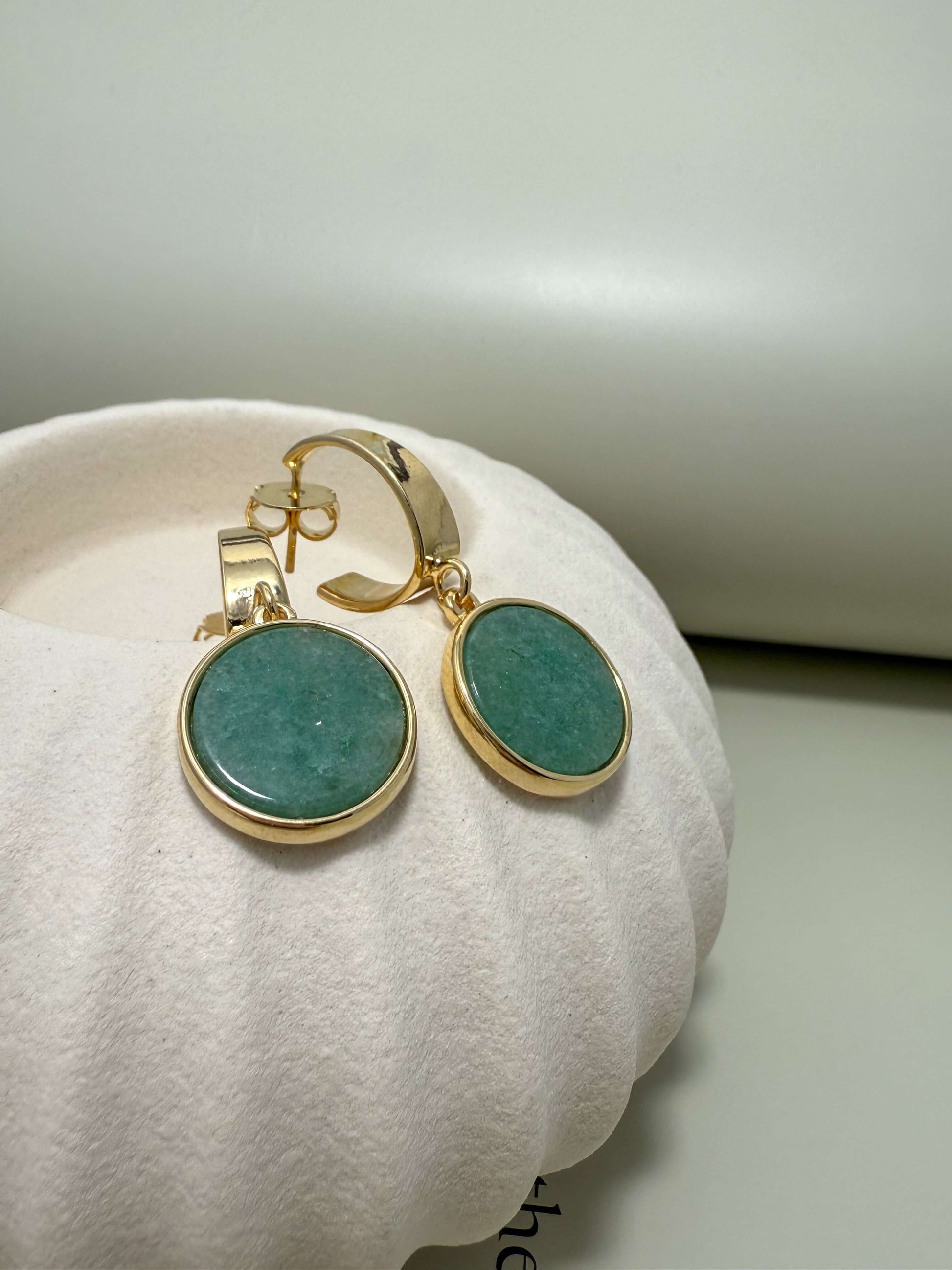 Velani Jewelry hypoallergenic 18K gold filled round earrings with natural Brazil stones, waterproof and tarnish resistant.