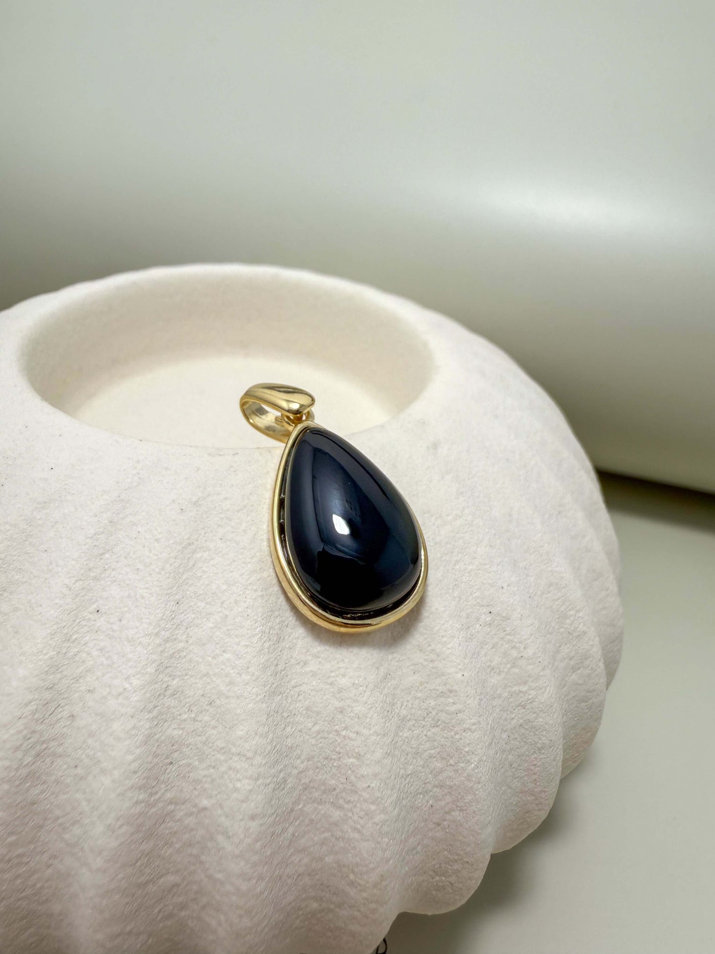Velani Jewelry Black Semiprecious Stone Teardrop Pendant, 18K Gold Filled, Hypoallergenic and Waterproof.
