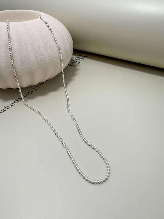 Velani Jewelry sterling silver bead necklace, 1.5 mm beads, hypoallergenic, waterproof, and tarnish resistant for everyday wear.
