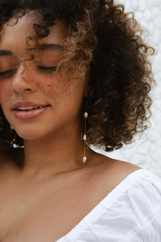 Velani Jewelry Triple Baroque Pearls Threader Earrings