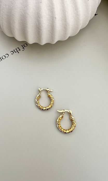 Velani Jewelry 18K Gold Filled Twisted Hoop Earrings, Hypoallergenic and Water Resistant, Handcrafted in Brazil.