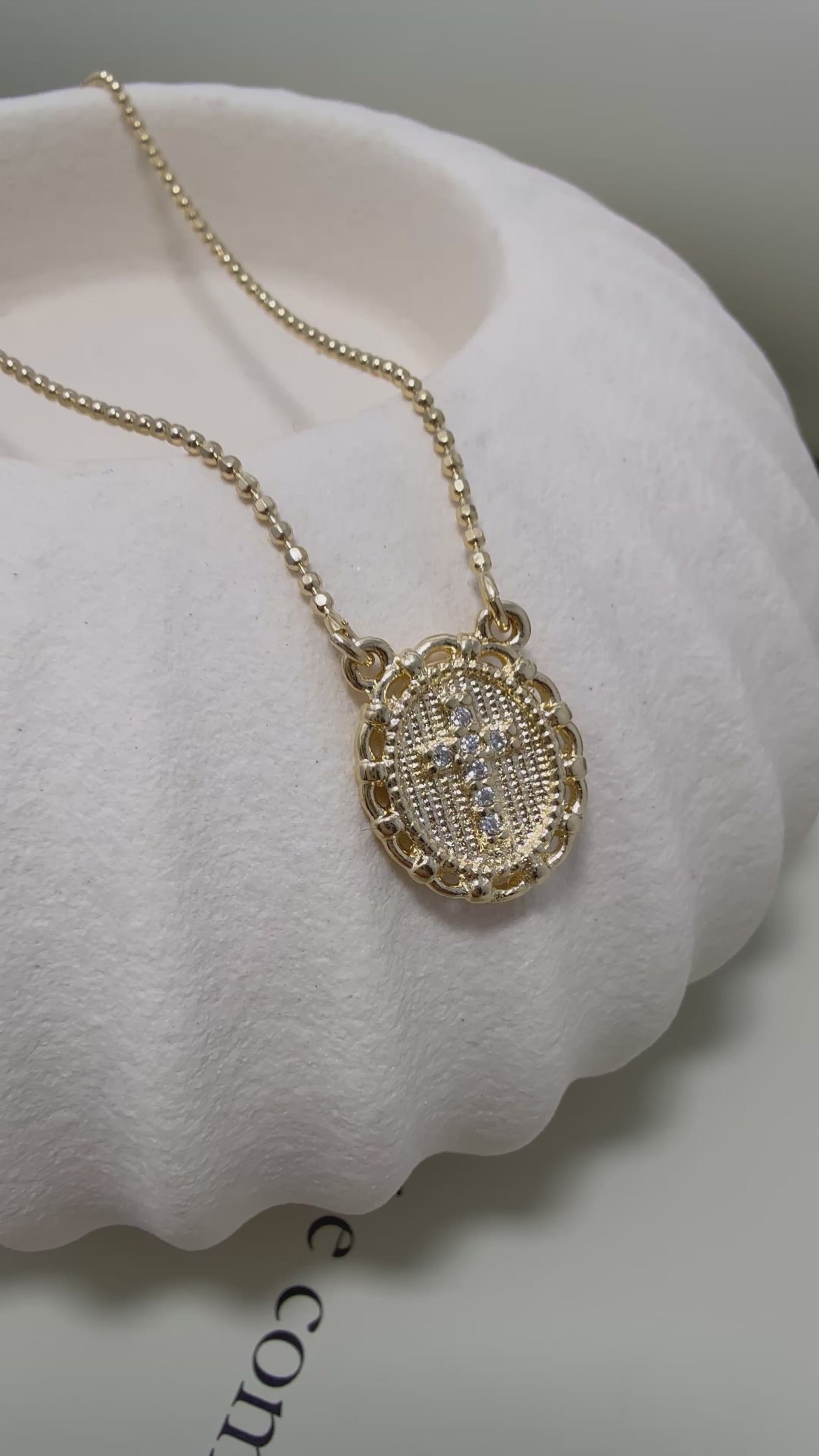 Velani Jewelry Blessed Cross Plate Necklace, 18K gold filled, hypoallergenic, waterproof with Cubic Zirconia for everyday wear.